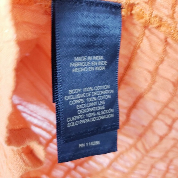 Frye Womens Top Size XS Split Neck Smocked Waist Short Sleeves in Orange Rust - Picture 10 of 12